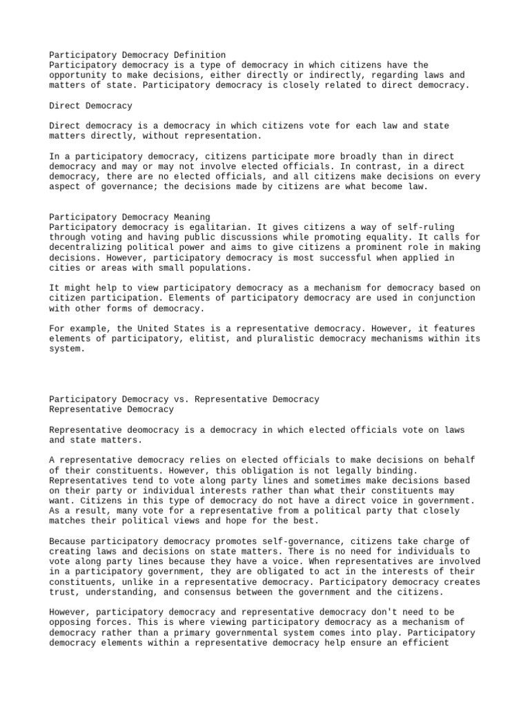 Understanding Participatory Democracy | PDF | Democracy | Political ...