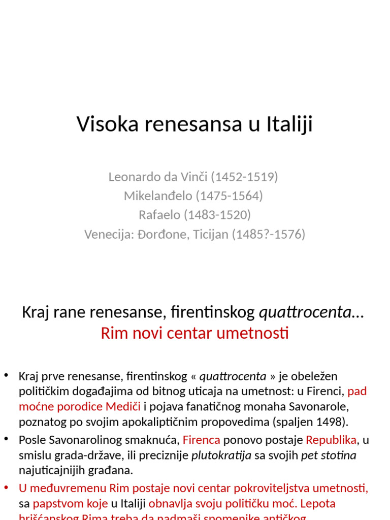 3 3 1 Visoka Renesansa U Italiji Leonardo | PDF