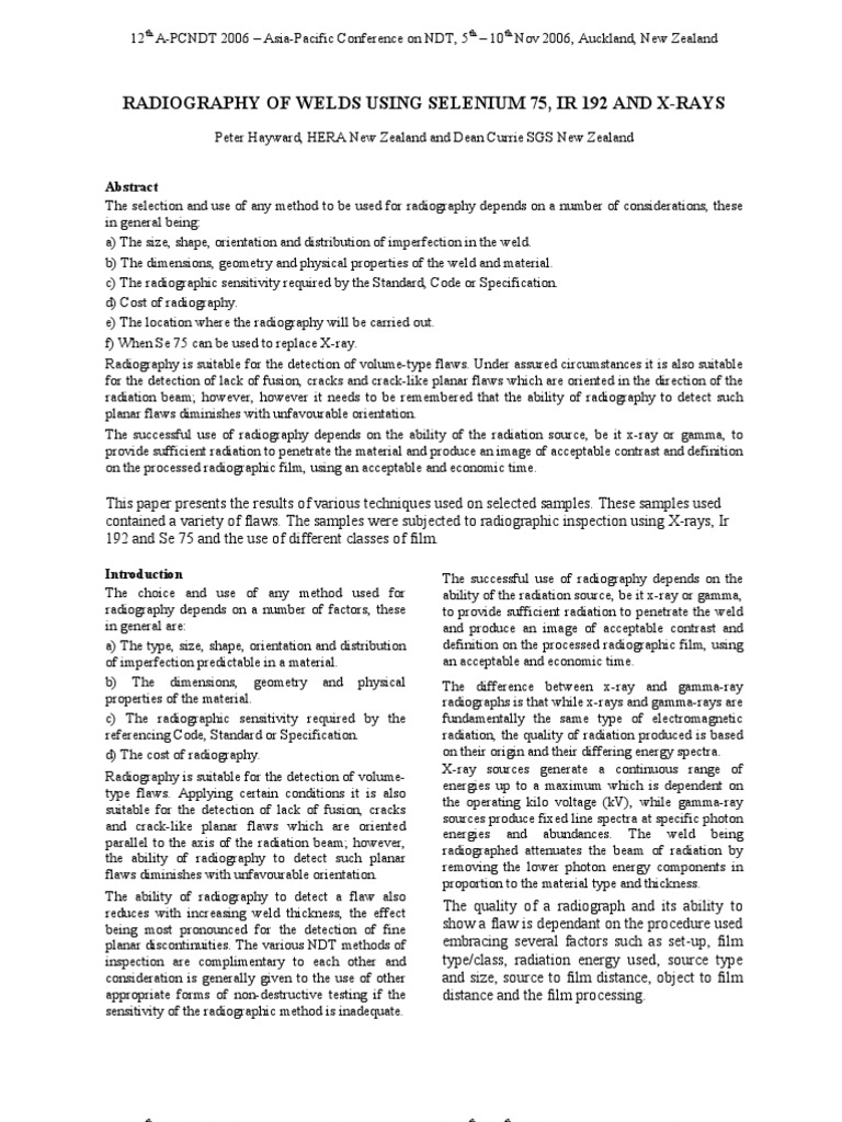Radiography Techniques: Se-75 vs Ir-192 | PDF | Technology & Engineering
