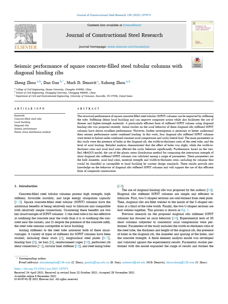 Seismic Performance of SCFST Columns | PDF | Buckling | Strength Of ...
