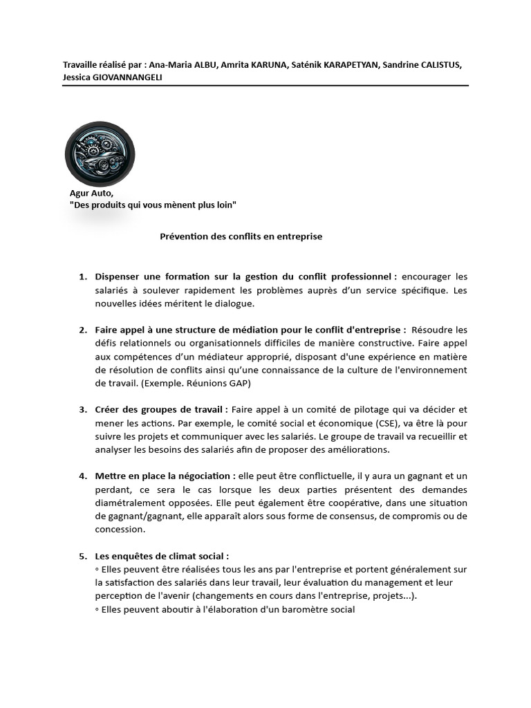 Prévention des Conflits en Entreprise | PDF | Résolution de conflit