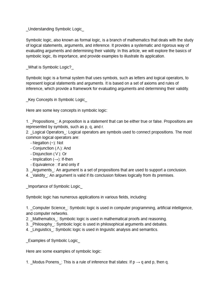 Symbolic Logic - A Glimpse | PDF | Logic | Argument