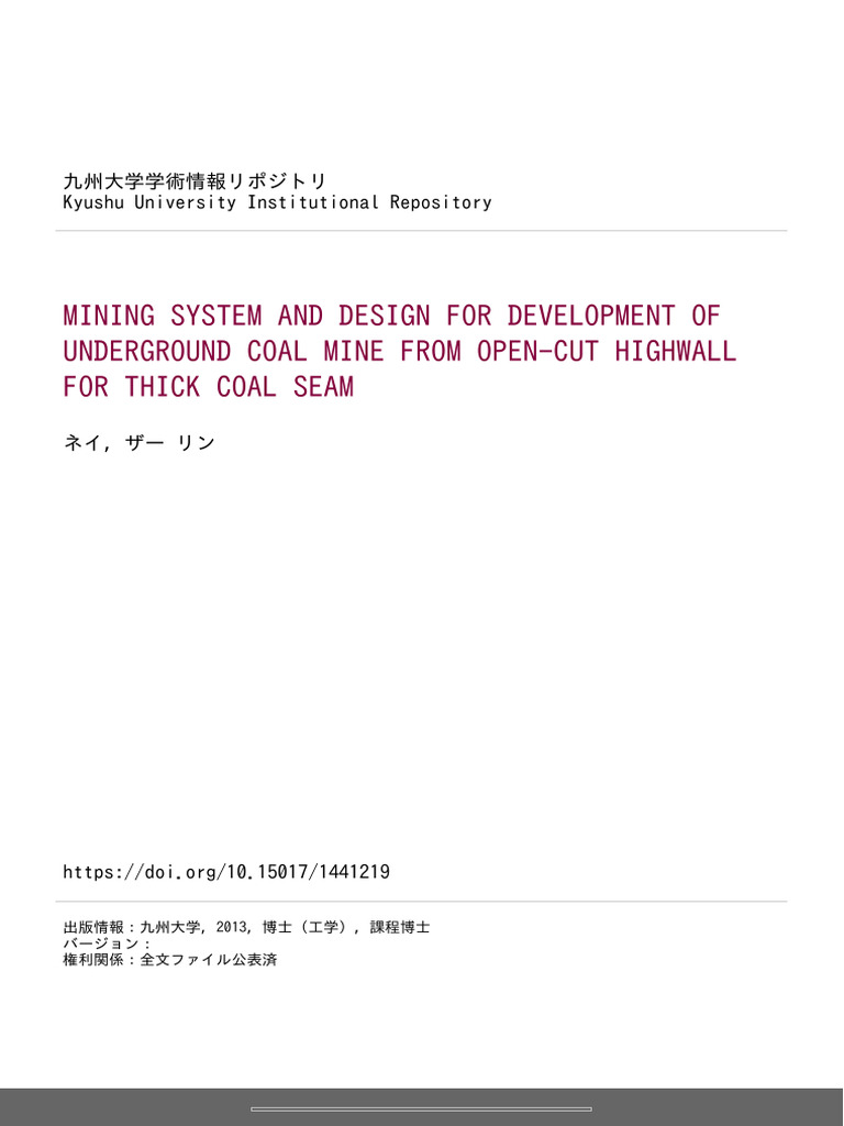 Mining System And Desing For Development Of Underground Coal Mine From