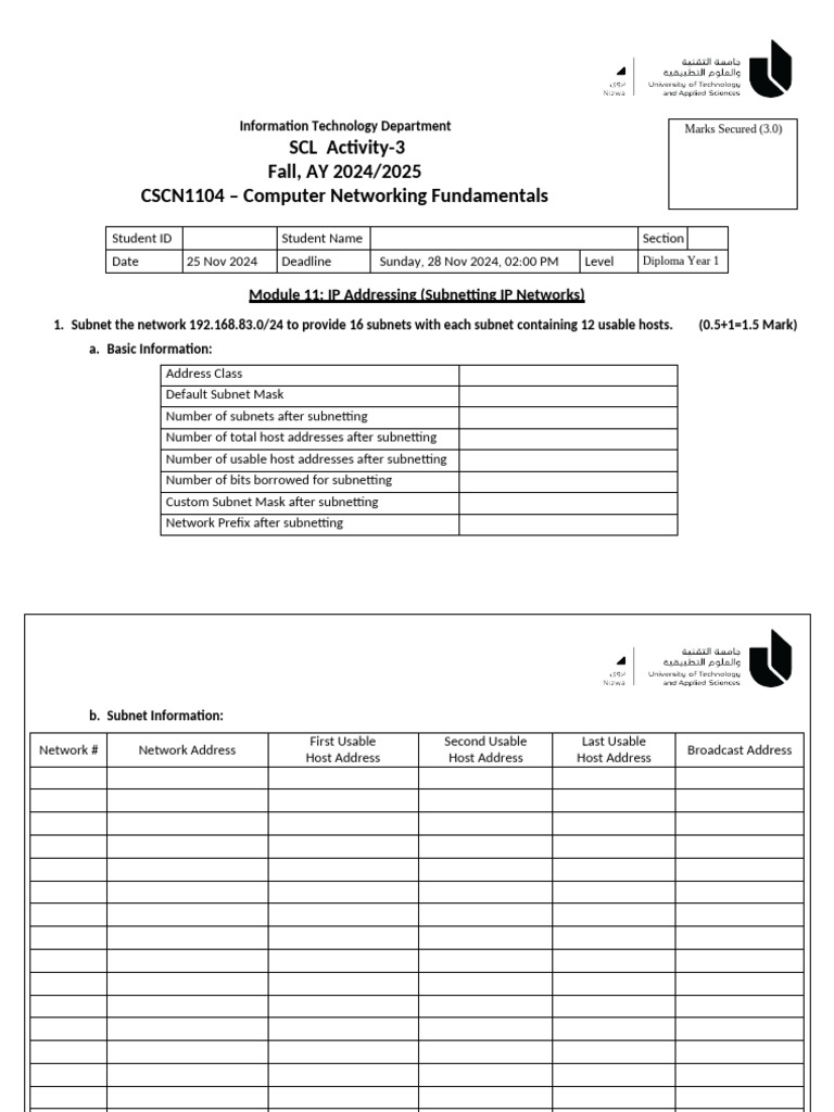 Subnetting IP Networks Assignment Guide | PDF