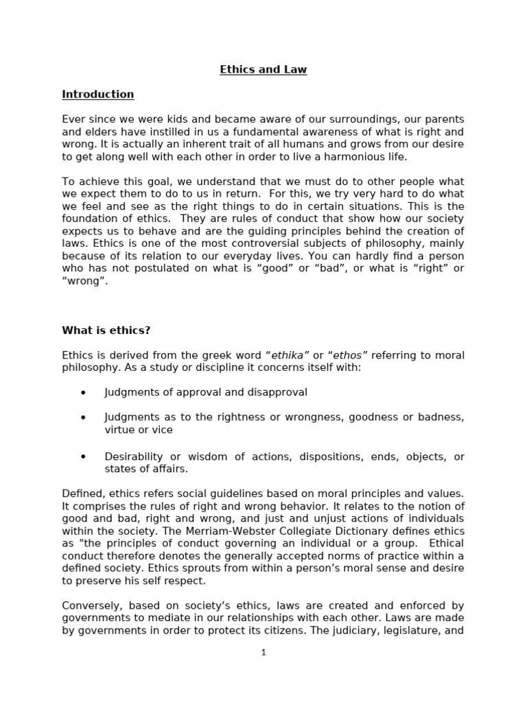 Introduction To Ethics and Law | PDF | Morality | Good And Evil
