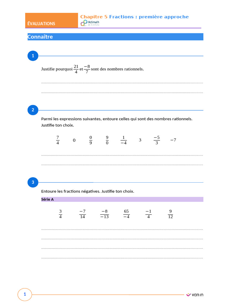 Évaluations sur les Fractions 2ème Sec. | PDF | Algèbre | Notation ...