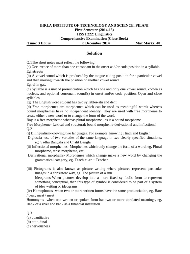 HSS F222-linguistics-CE - 14-15 I-Sol | PDF | Syllable | Word
