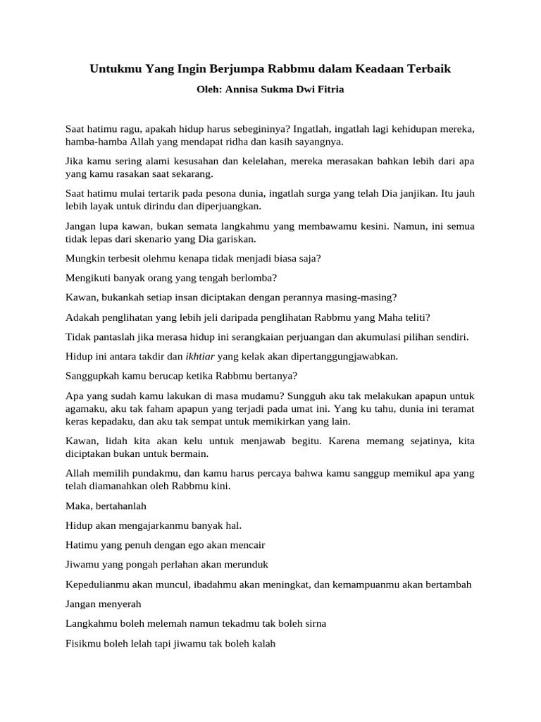 Untukmu Yang Ingin Berjumpa Rabbmu Dalam Keadaan Terbaik | PDF