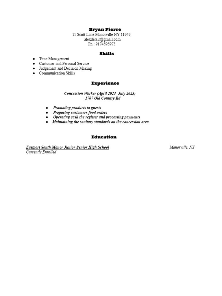Bryan Pierre's Resume - Manorville, NY | PDF