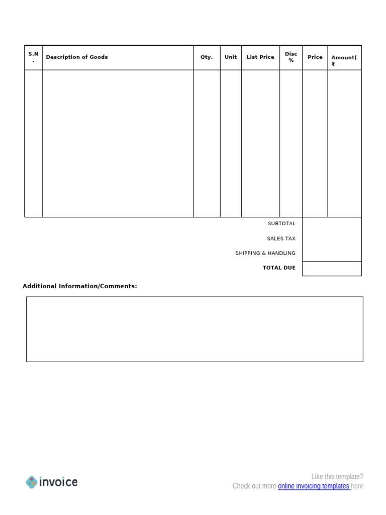 Free Invoice Template Download Pdf