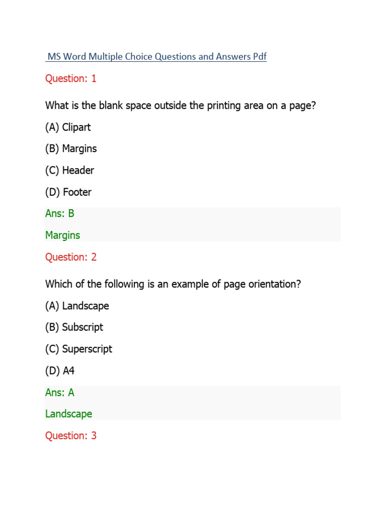 Ms Word Multiple Choice Questions Answers | PDF