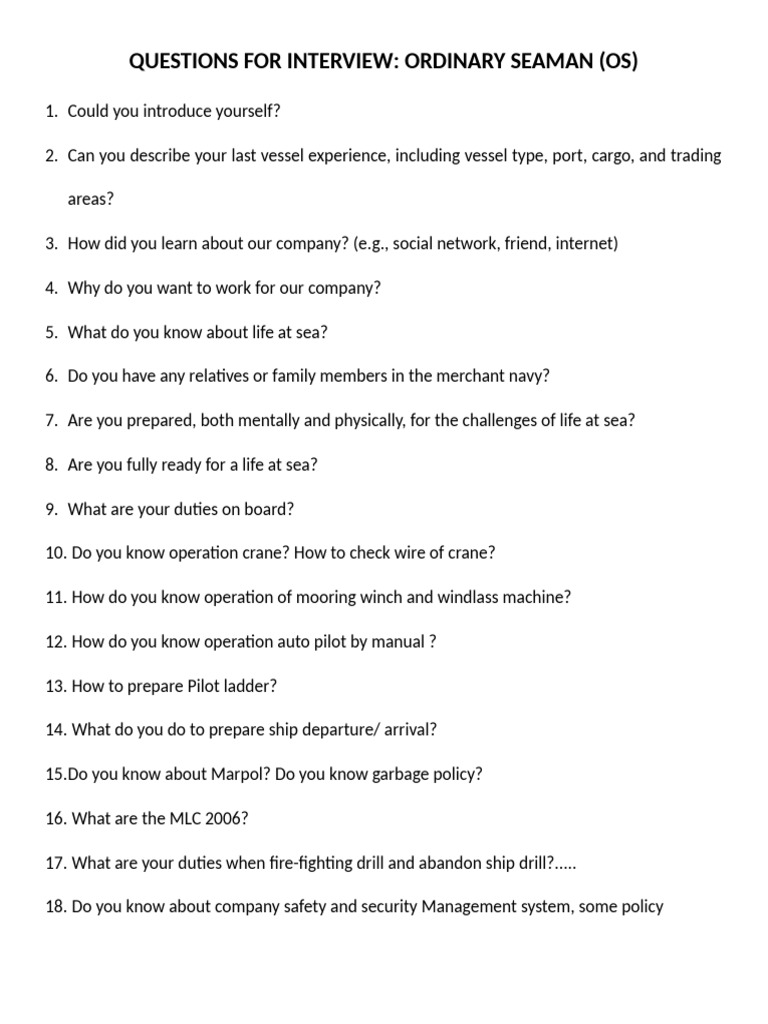Ordinary Seaman Interview Questions | PDF