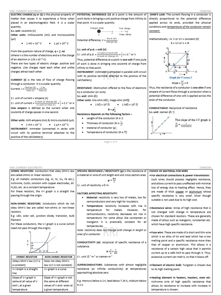Ch08 CS01 CurrentElectricity | PDF | Electrical Resistance And ...