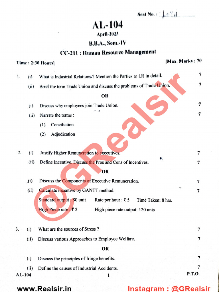 CC-211 - Human Resource Management - 2023 BBA-4 | PDF | Industrial ...