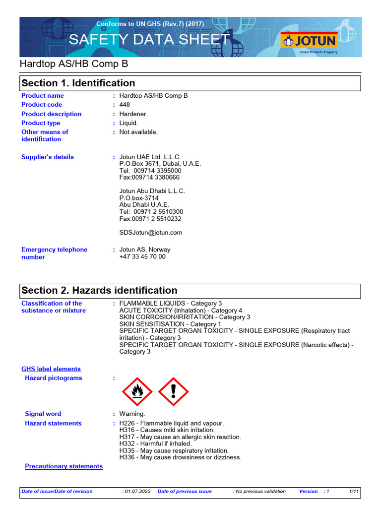 Hardtop AS/HB Comp B Safety Data Sheet | PDF | Toxicity