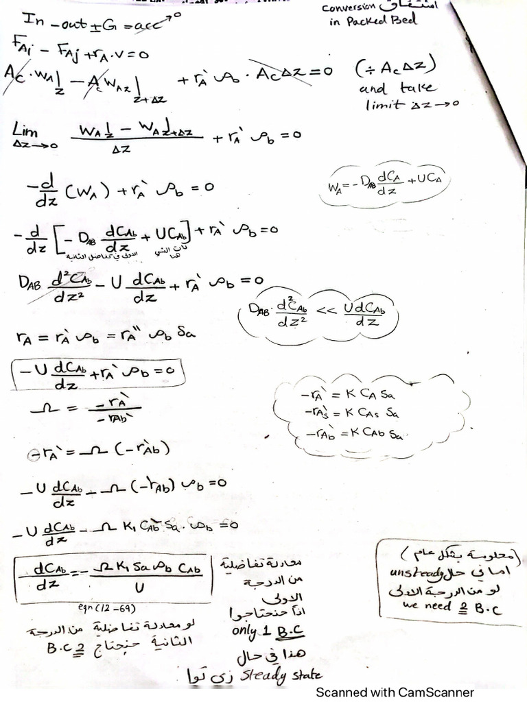 Derivation of Conversion in A Packed Bed. | PDF