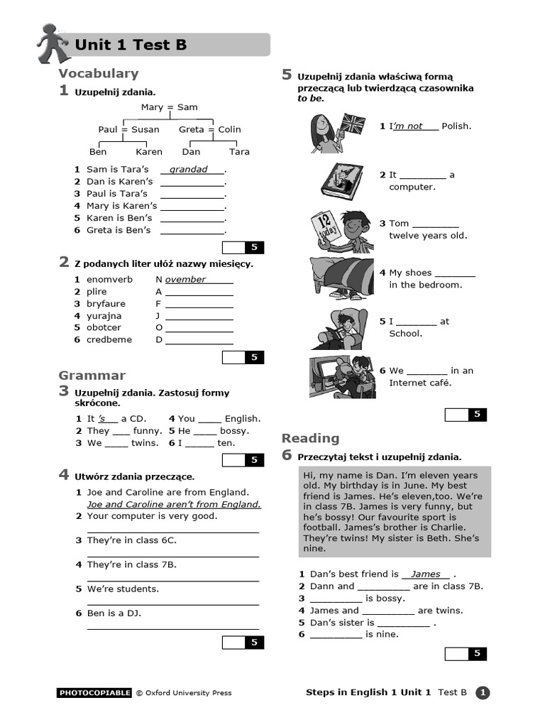 Steps in English 1 Unit 1 Test B | PDF