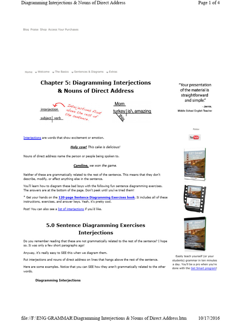 Diagramming Interjections & Nouns of Dire PDF Linguistics