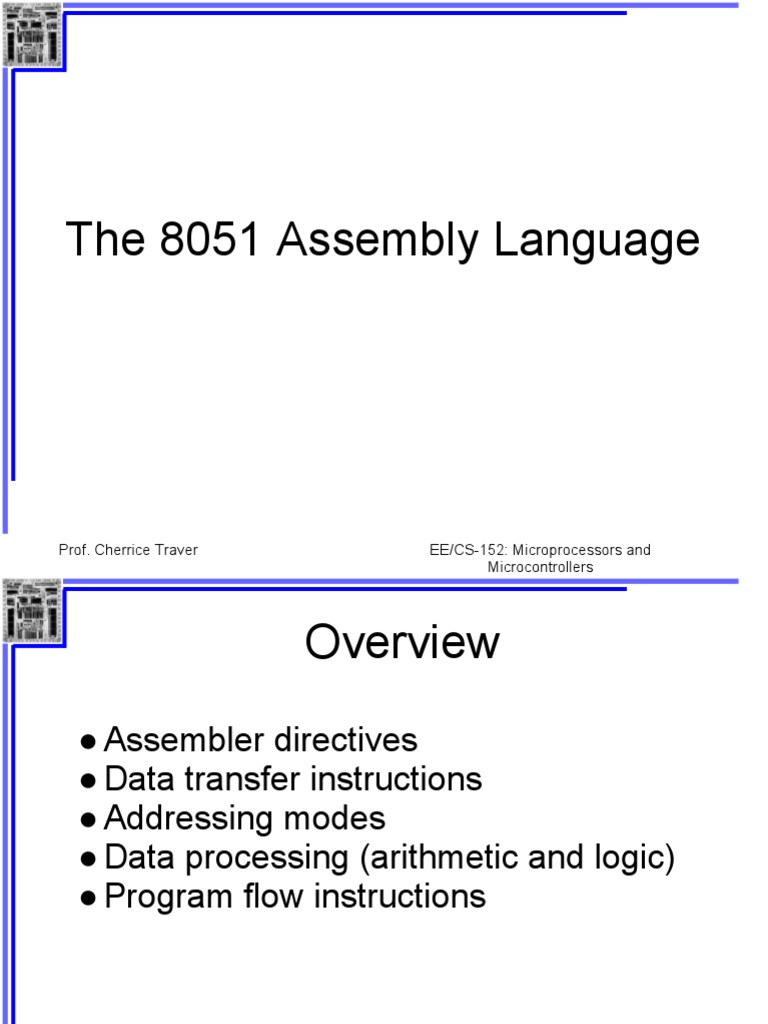 The 8051 Assembly Language Assembly Language Instruction Set