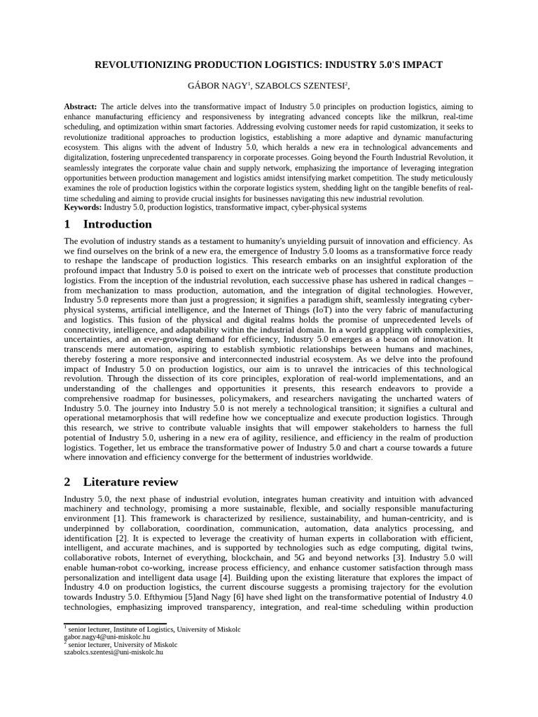 Gábor Nagy Szabolcs Szentesi REVOLUTIONIZING+PRODUCTION+LOGISTICS ...