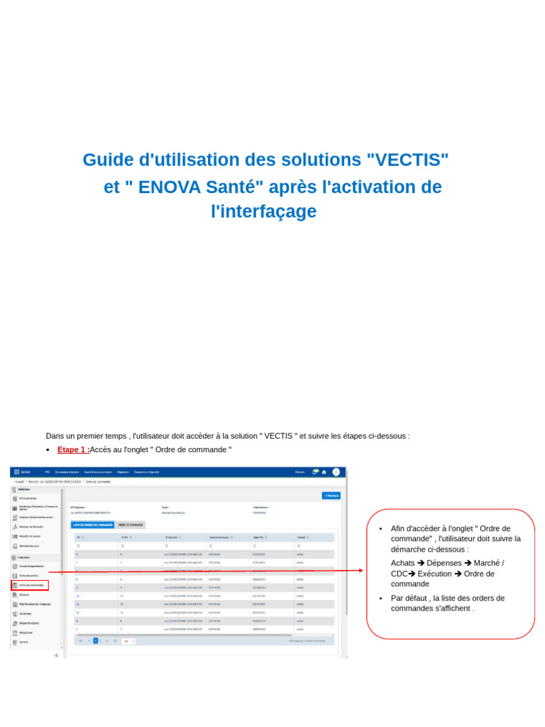 Guide d'utilisation VECTIS et ENOVA Santé | PDF