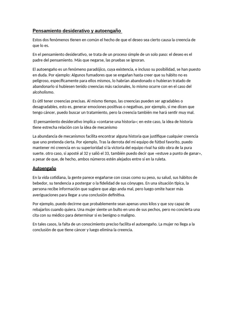 Pensamiento Desiderativo y Autoengaño | PDF