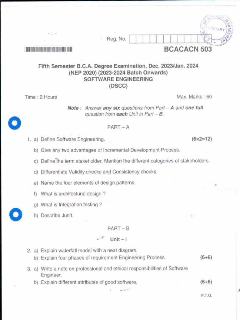 BCA v Semester Software Engineering NEP Jan 2024 | PDF