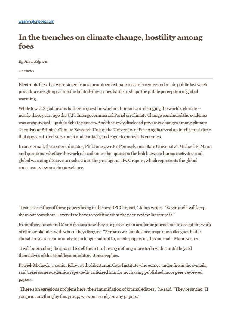In The Trenches On Climate Change, Hostility Among Foes Washington Post ...