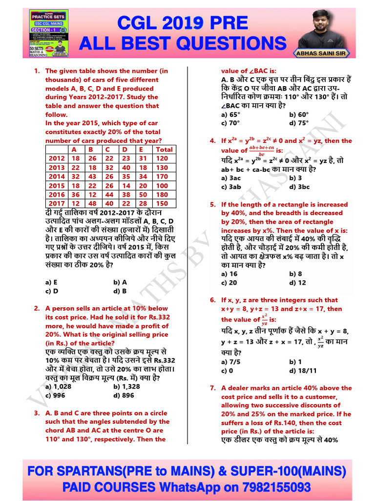 CGL 2019 Pre Best Question by Abhas Sir | PDF