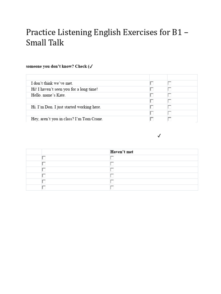 B1 English Listening Exercises: Small Talk | PDF | Apartment