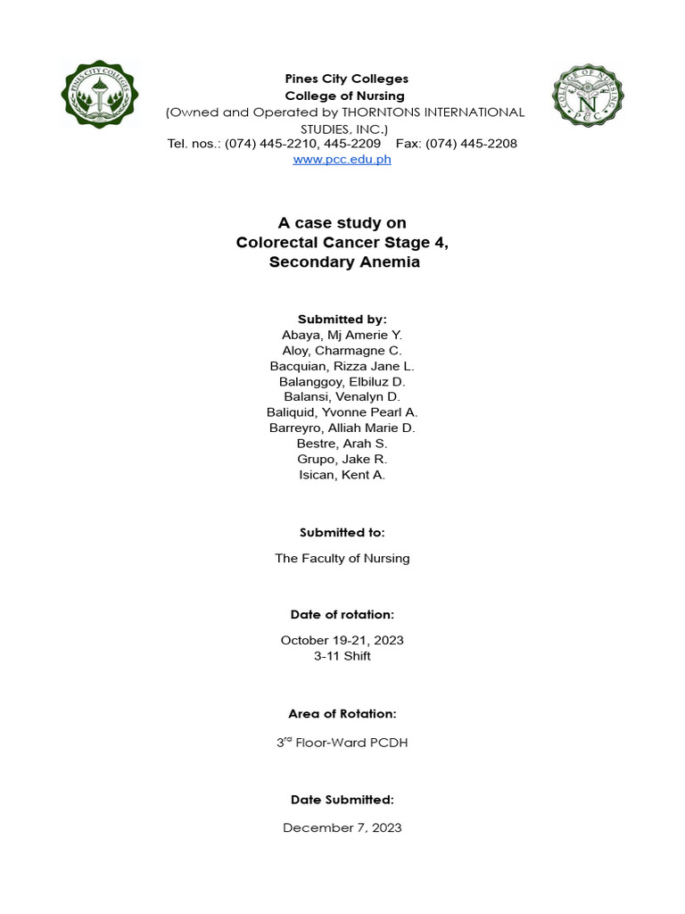 Case Study: Stage 4 Colorectal Cancer | PDF | Medical Specialties ...