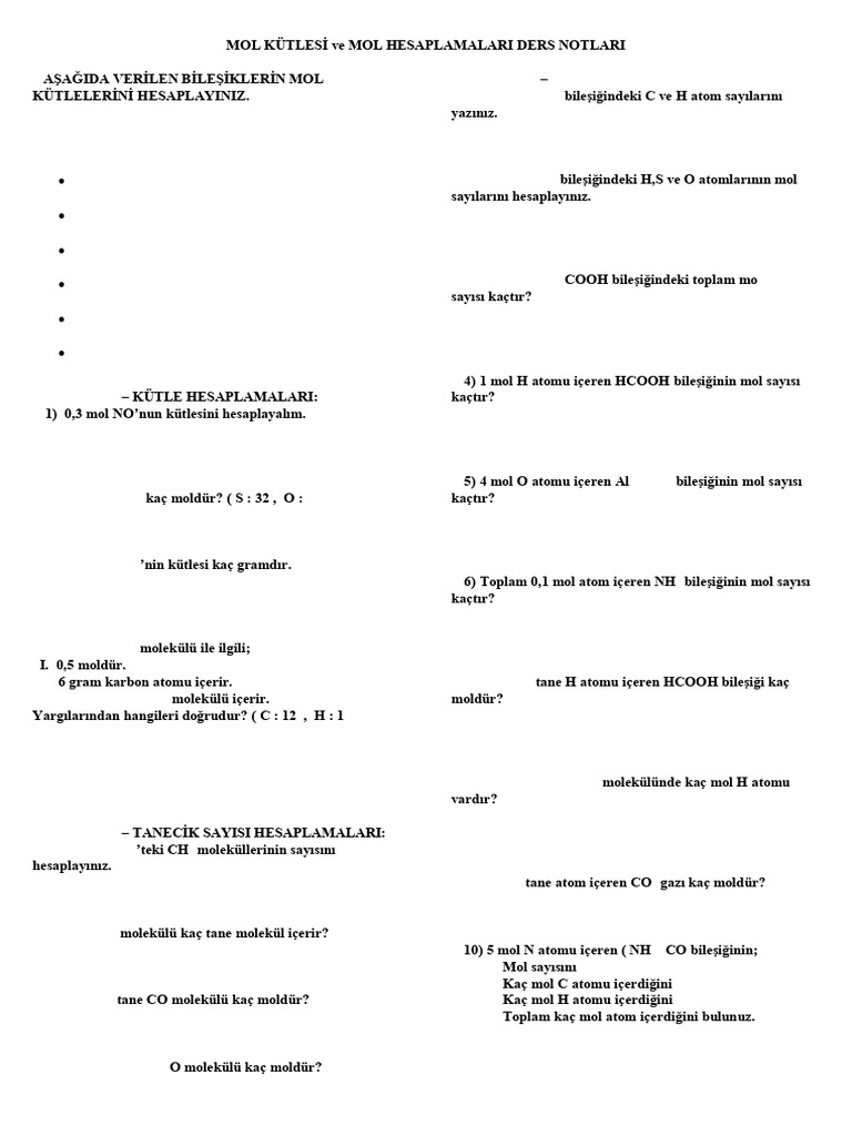 MOL%20HESAPLAMALARI%20%C3%87ALI%C5%9EMA%20KA%C4%9EIDI | PDF
