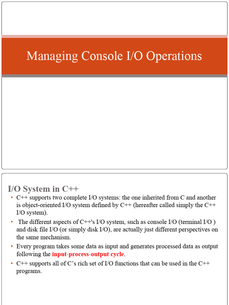 Managing Console IO Operations | PDF | Input/Output | C++