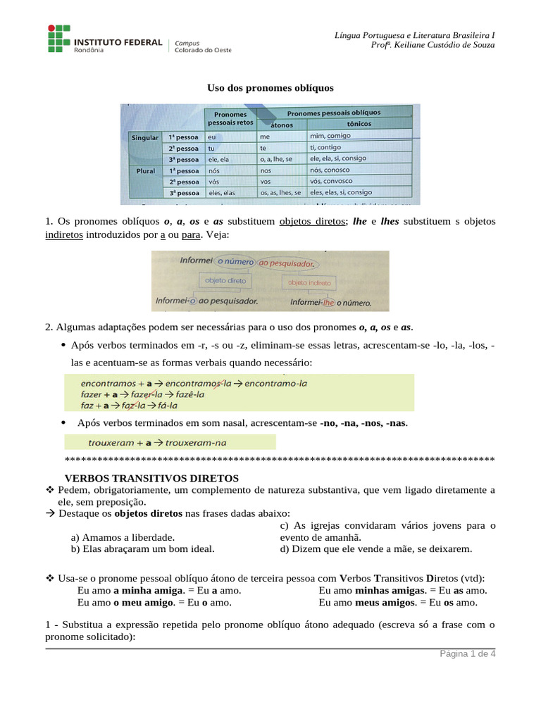 Uso dos Pronomes Oblíquos na Língua Portuguesa | PDF | Pronome