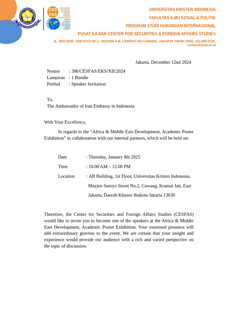 (CESFAS-396) Speaker Invitation Letter | PDF