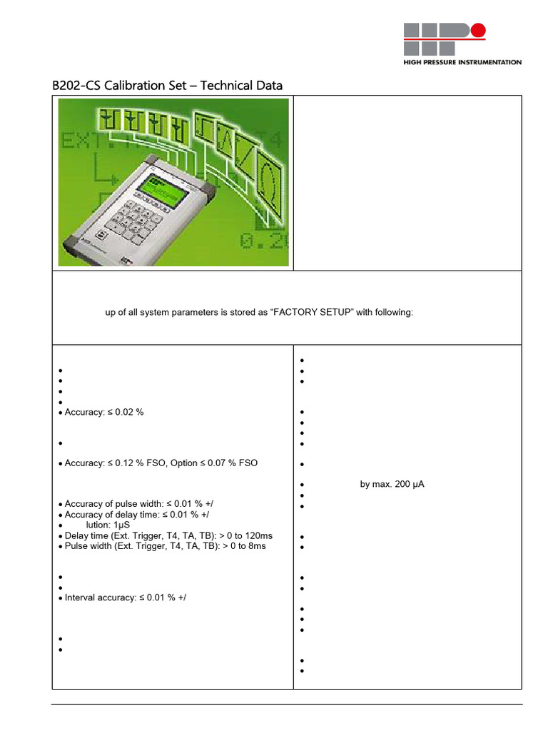 B202-CS Calibration Set Technical Data | PDF | Calibration | Accuracy ...