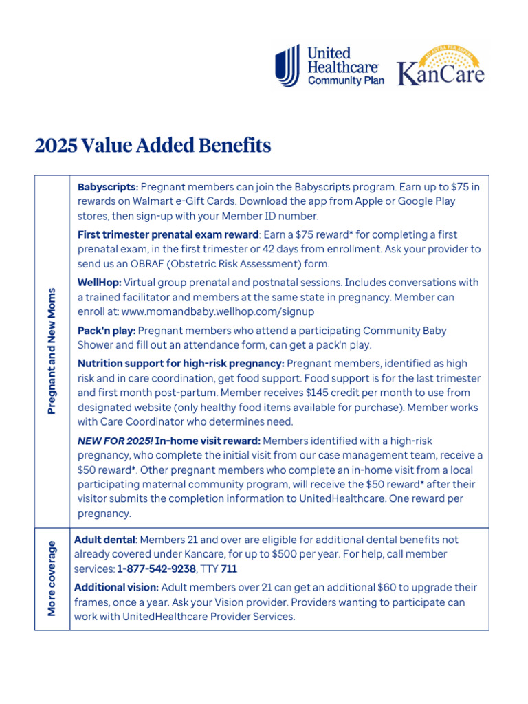 KS KanCare Value Added Benefits en | PDF | Pregnancy | Health Care