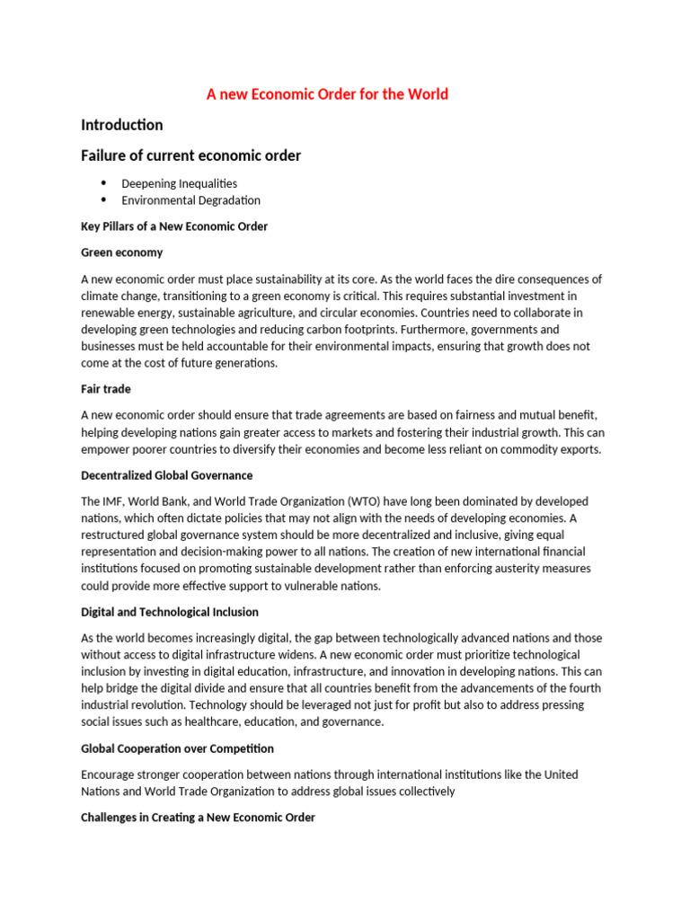 A New Economic Order For The World | PDF | Sustainability | Developing ...