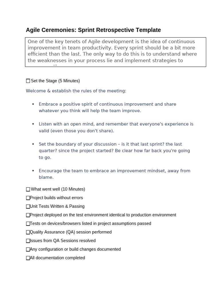 Agile Sprint Retrospective Template | PDF