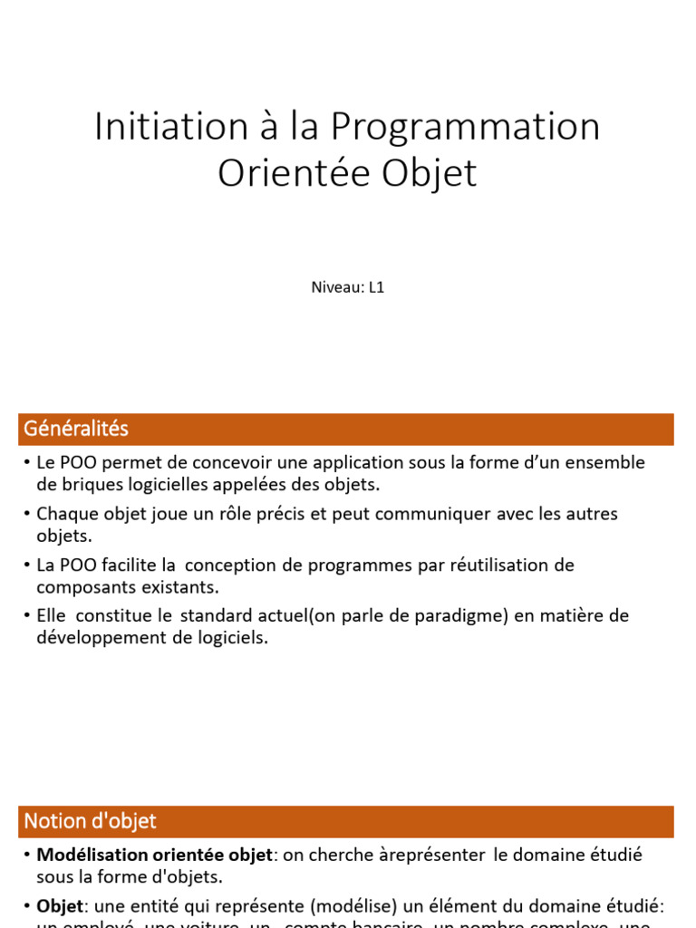 Introduction à la Programmation Orientée Objet | PDF | Classe ...