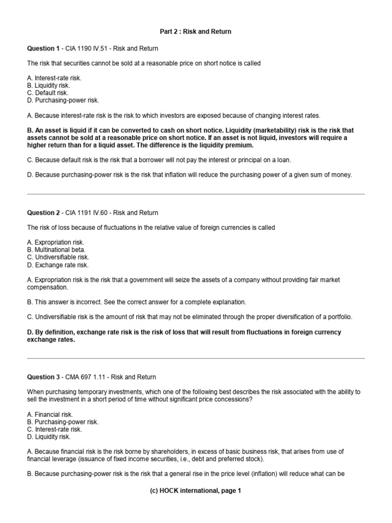 1. Risk and Return | PDF | Financial Risk | Interest Rates