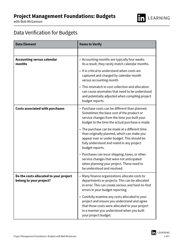 04 - 01 Data Verification For Budgets | PDF | Budget | Business