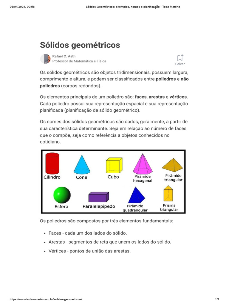 Sólidos Geométricos: Tipos e Planificação | PDF | Vértice (Geometria ...