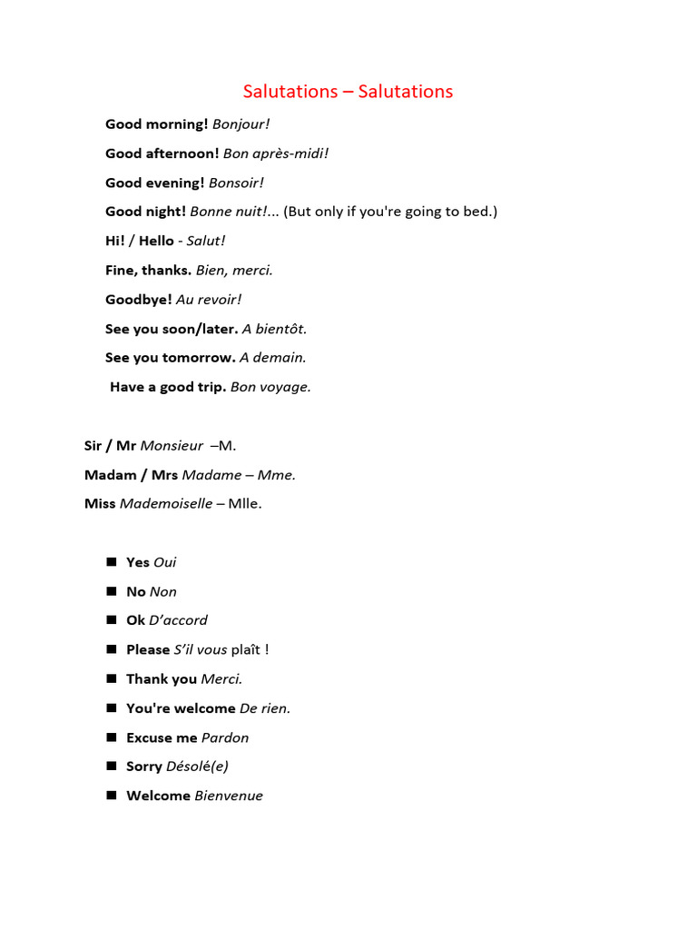Expressions de Salutations en Français | PDF
