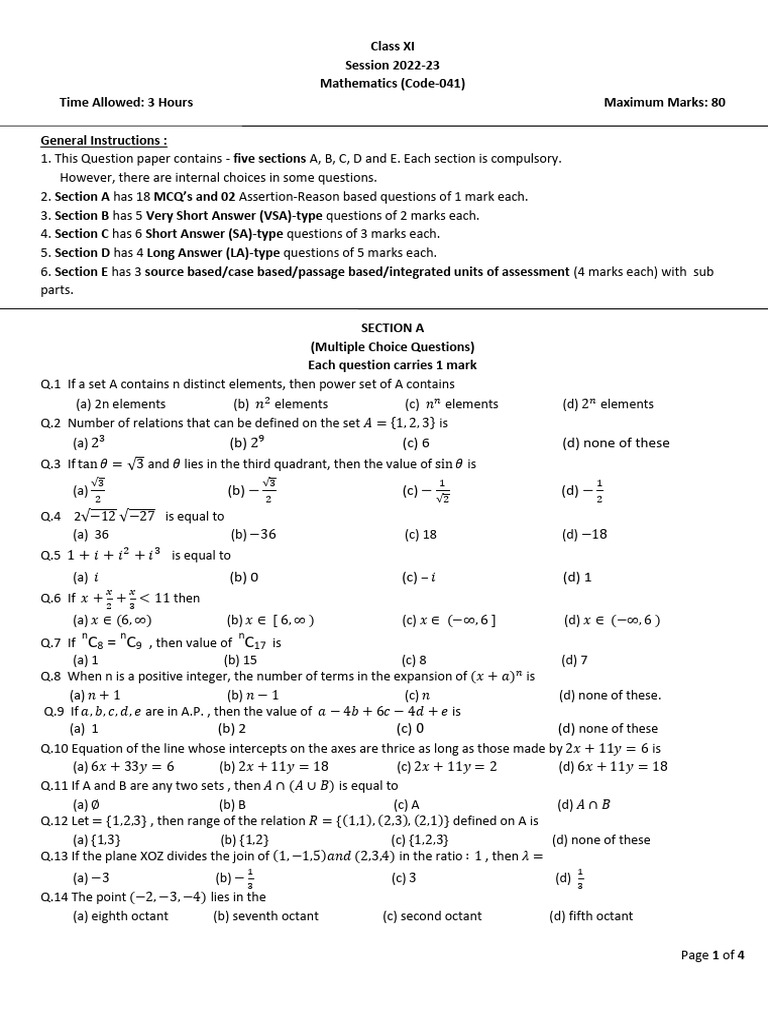 Ae Mathematics Class-11 2022-23 | PDF | Mathematics | Mathematical Concepts
