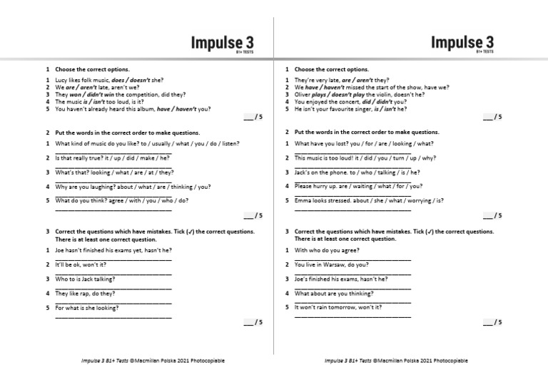 Unit 2 Grammar Short Test 2 A B | PDF