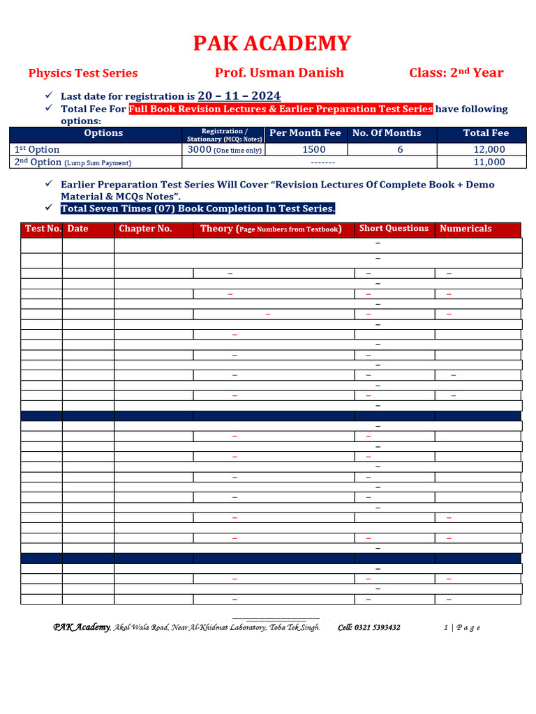 2nd Year Physics Test Series 2025 Pdf Multiple Choice Electrical