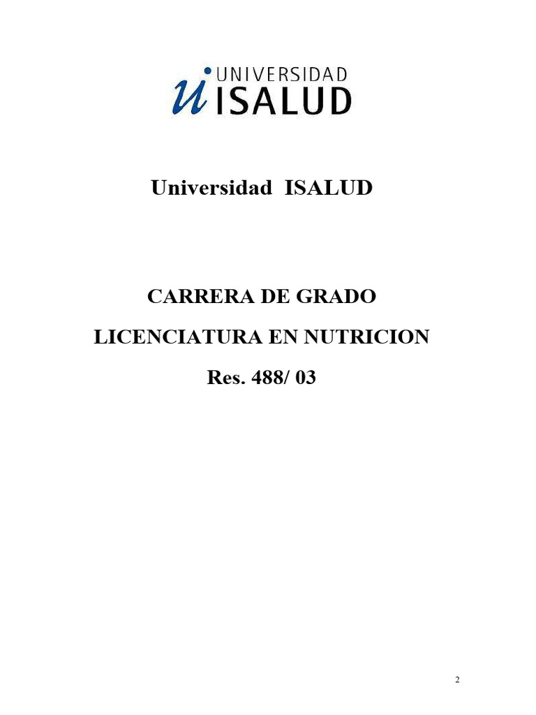 Licenciatura en Nutrición ISALUD: Plan de Estudios | PDF ...