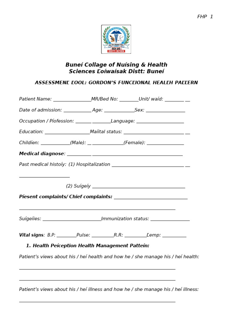 Nursing FHP Assessment Form | PDF | Medical Specialties | Medicine