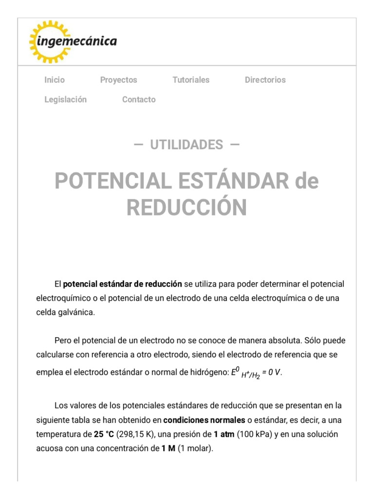 Tabla de Potenciales Estándar de Reducción | PDF | Química | Ciencias ...